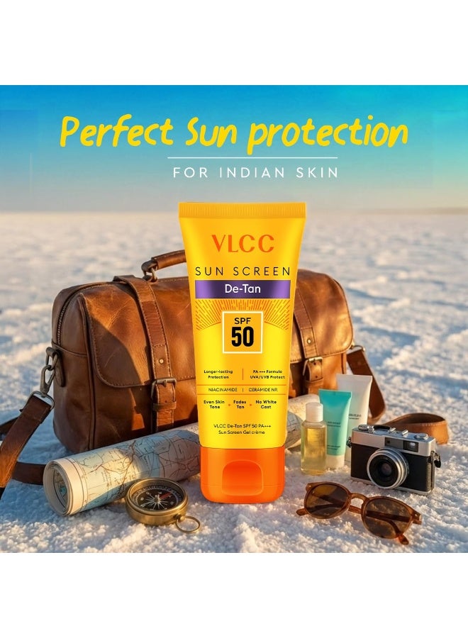 VLCC De-Tan SPF 50 PA+++ Sunscreen Gel Crème- 50g - Detans, Enhances Glow, Protects from UVA, UVB Rays, Help Reduce Dark Patches. - Image 3